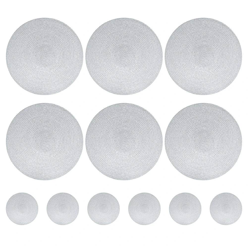 Round Braided Placemats Set of 6 Washable PP/PET Heat Resistant 34cm Table Place Mat for Kitchen Xmas Dining Table Party Decor - P12 Hub Europe