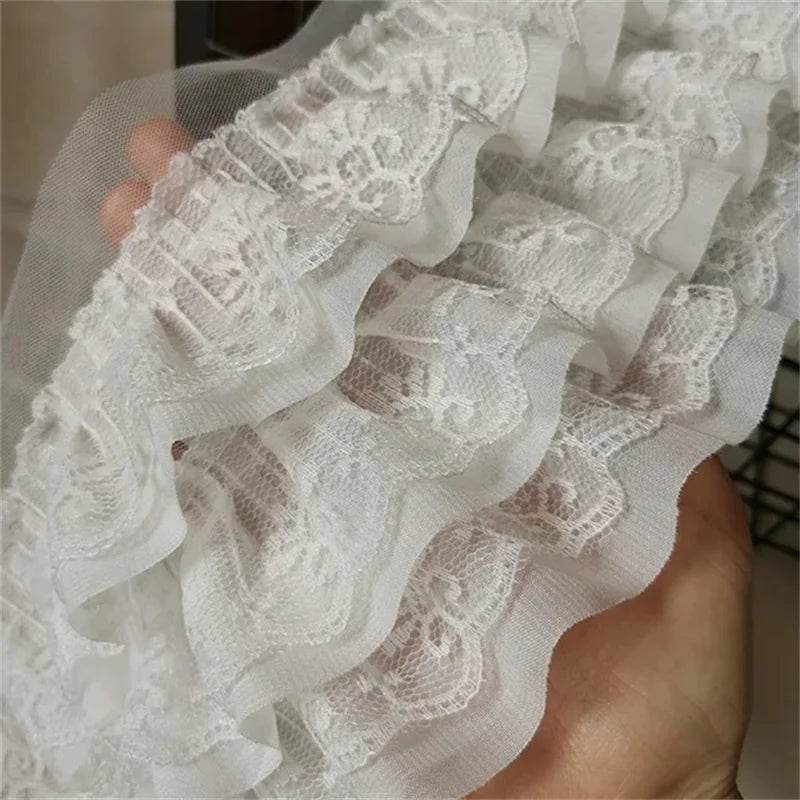 11CM Wide Luxury White Black Three Layers Lace Fabric Ribbon Cotton Embroidered Flowers Ruffle Trim For Dress DIY Clothes Sewing - P12 Hub Europe