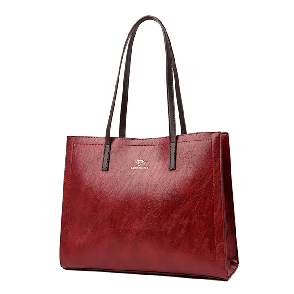 Vintage Large Capatity Tote Shoulder Bags Fashion Top-Handle Bags High Quality Pu Leather Bags Casual Letter Design Handbag