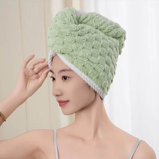 Microfiber Hair Towel Wrap Thickened Coral Velvet Cationic Dry Hair Cap Water Absorption and Quick Drying Striped Bath Cap - P12 Hub Europe