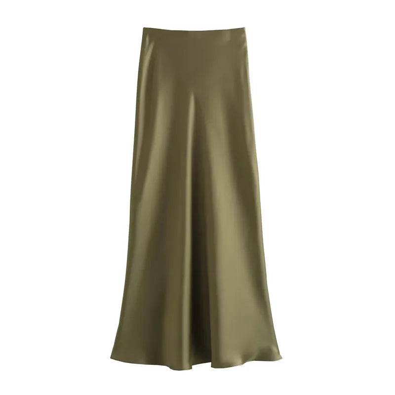 Black Satin Midi Skirt - P12 Hub Europe