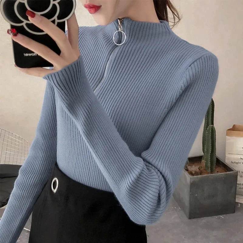 Women's Zipper Half-Neck Sweater - P12 Hub Europe