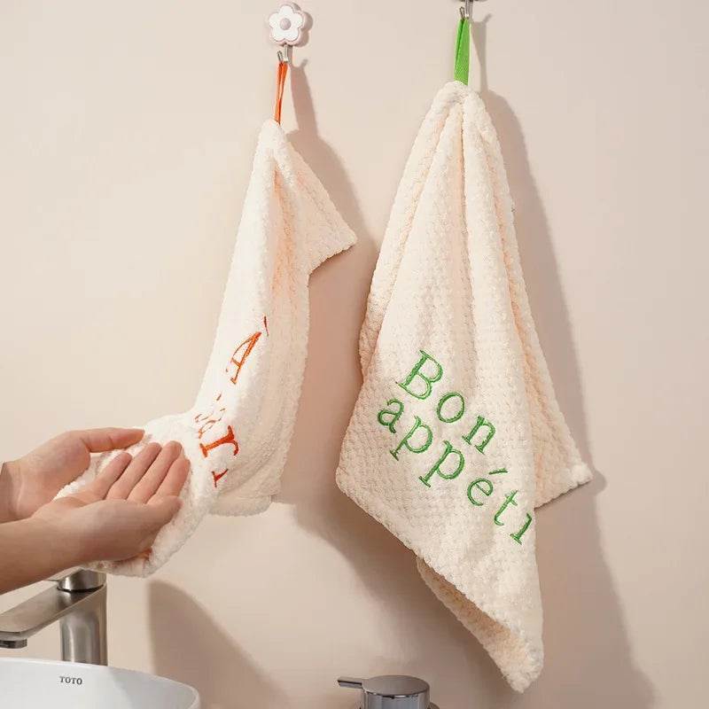 Nordic Hanging Hand Towel Home Embroidery Thickened Coral Velvet Absorbent Small Towel for Kitchen Bathroom Hankerchief - P12 Hub Europe