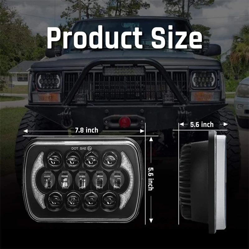 7x6'' 5X7 Inch Led Headlight Square Hi-Lo Beam Halo For Jeep Cherokee XJ Wrangler YJ Motorcycle Car Off-road Truck H6054 H5054