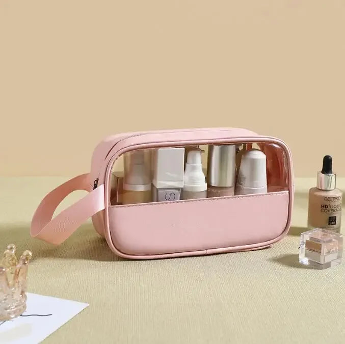 Personalized Embroidery Stitching Cosmetic Bag PVC Translucent Large-Capacity Bath Bag PU Waterproof Portable Travel Storage Bag