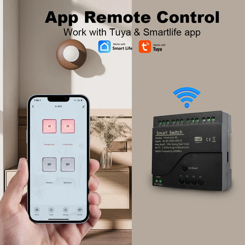 4CH Tuya Wifi Smart Switch AC 220V 85-250V 7-32V 10A Relay Intelligent Automation Module Controller Work With Alexa Google Home