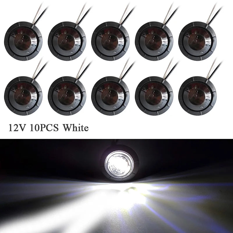 10PCS Waterproof Side Marker Indicators Light LED 12V Bullet Lamp Mini 3/4"for Truck Trailer Tail Clearance Lights