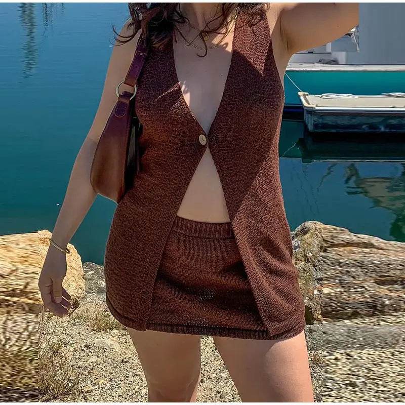 V-Neck Knit Vest Skirt Set - P12 Hub Europe