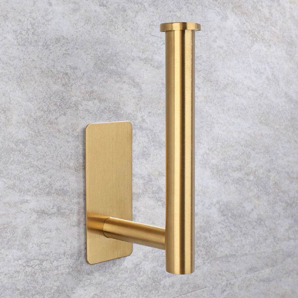 Stainless Steel Paper Holder White Adhesive Wall Mount Stand Kitchen Bathroom Toilet Paper Towel Tissue Roll Shelf Brushed Gold - P12 Hub Europe