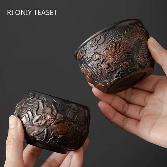 1 Pc Chinese Purple Pottery Teacup Handmade Lotus Dragon Pattern Tea Bowl Household Tea Set Master Tea Cup Travel Teaware - P12 Hub Europe
