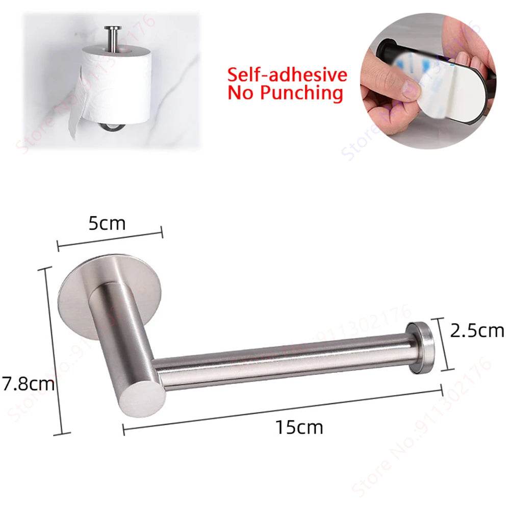 Adhesive Toilet Roll Paper Holder Organizer Wall Mount Storage Stand Kitchen Bathroom No Drill Tissue Towel Dispenser Stainless - P12 Hub Europe