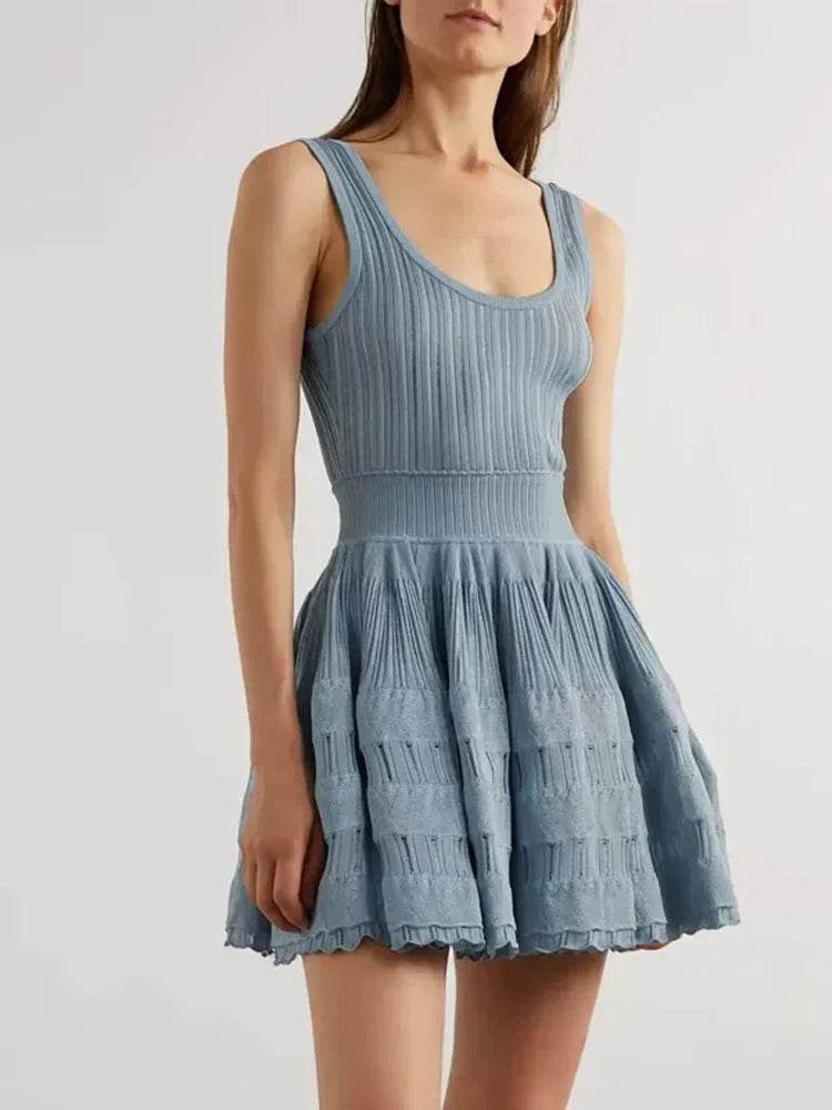 Cryptographic Ruffles Knitted Midi Dress - Elegant Backless - P12 Hub Europe