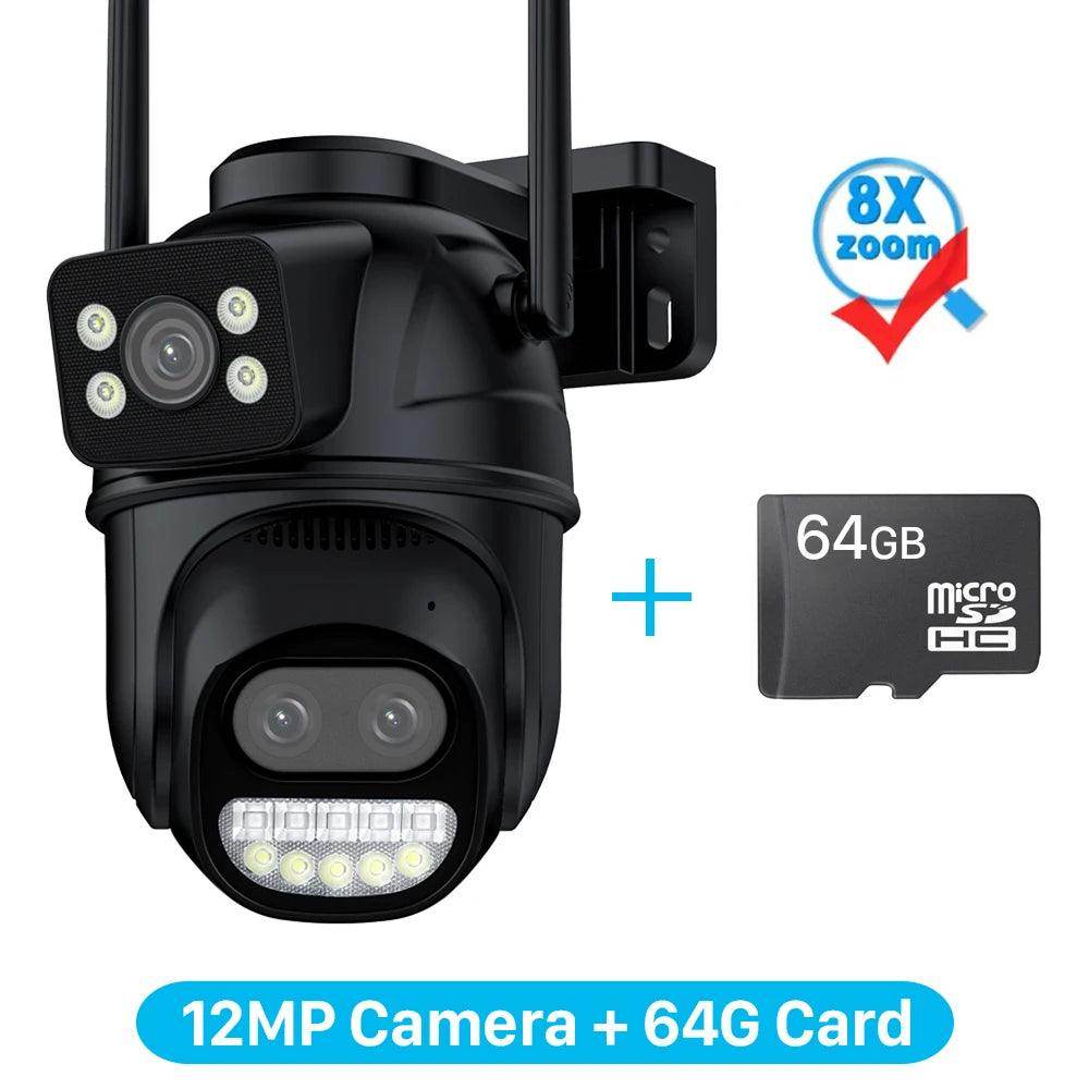 Outdoor PTZ Camera 6K 12MP/8MP 8X Zoom, 3-Lens, AI Track - P12 Hub Europe