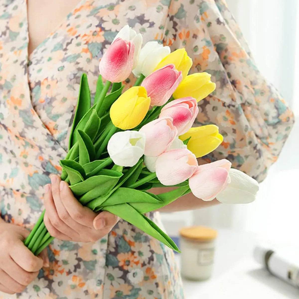 10Pcs Artificial Flower Realistic Touch Tulip Scrapbooking Vase Home Decor Wedding Garden Arch Garland Mother's Day Bouquet diy - P12 Hub Europe
