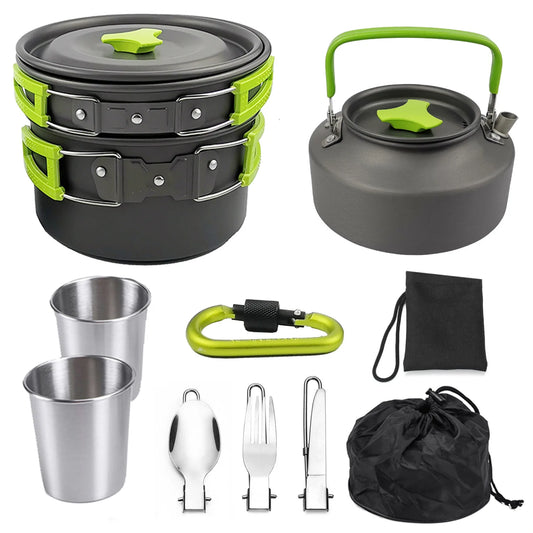 Camping Cooking Set Camping Cookware Travel Tableware Outdoor Picnic Set Teapot for 2-3 Peaple Non-stick Pots Assorted Sets