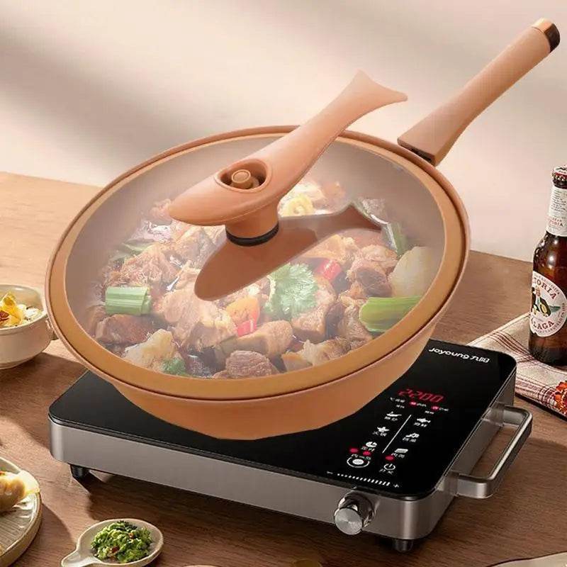 Non-stick Frying Pan With Lid Ceramic Wok With Steamer Chinese Style Clay Health Pot For Cooking Steaming Kitchen Accessories - P12 Hub Europe