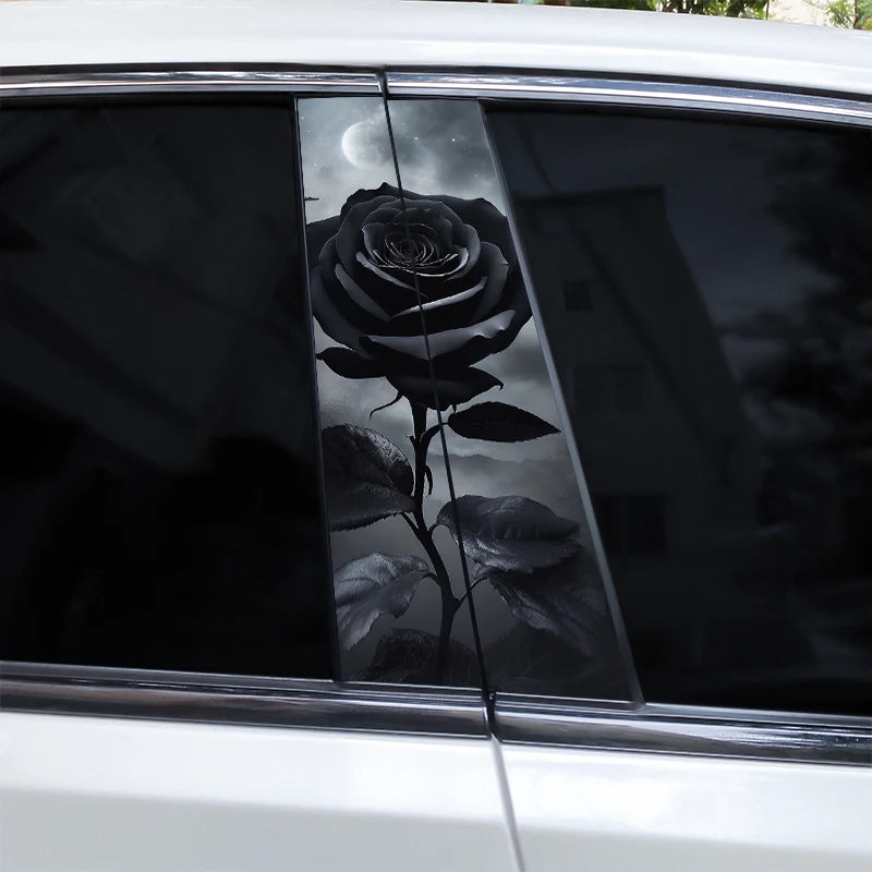 2pcs Flame Rose Car Door Pillar Decal Custom Car B-Pillar Sticker Vinyl Waterproof Flower Sticker Covering Scratched Car Sticker