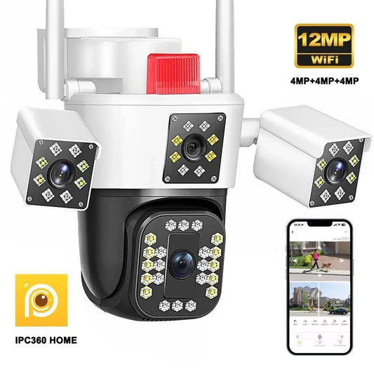Outdoor PTZ Camera 6K 12MP 3-Lens AI Track, Color Night - P12 Hub Europe