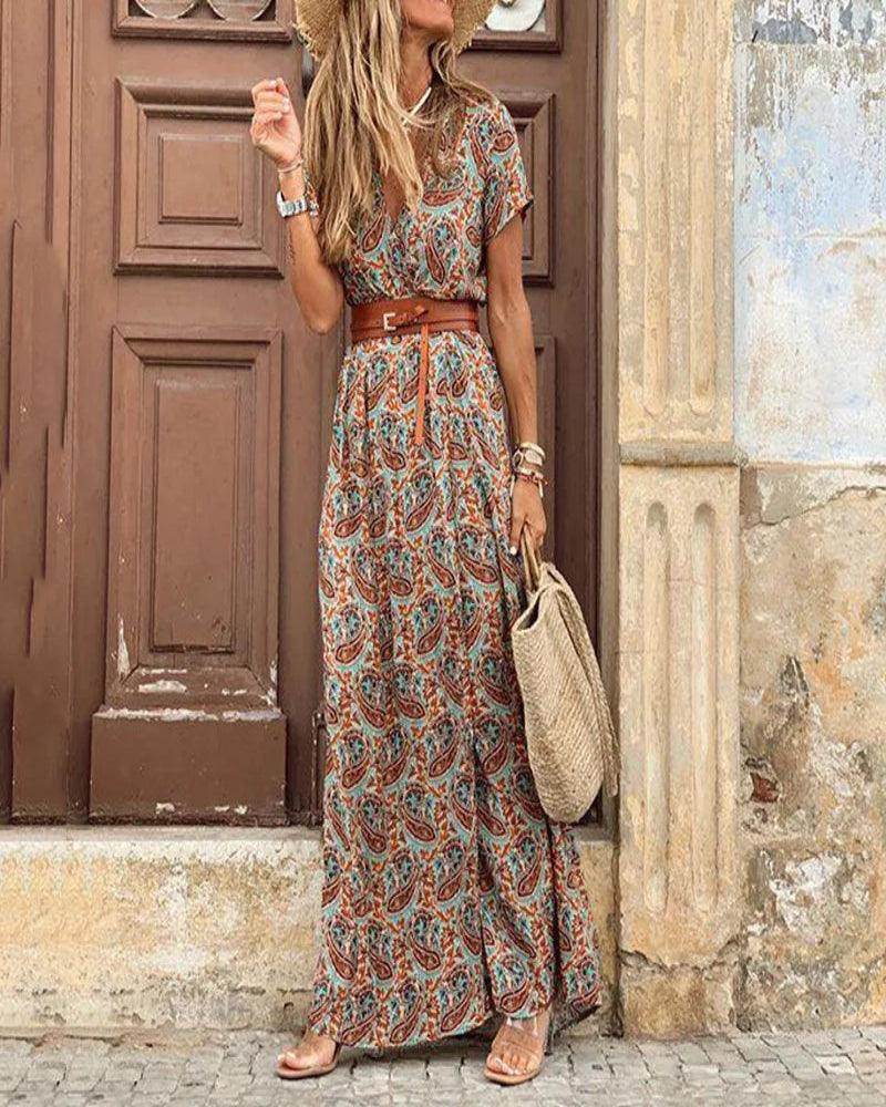 Boho V-Neck Floral Mini Dress Fashionable Summer - P12 Hub Europe