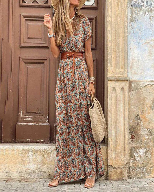 Boho V-Neck Floral Mini Dress Fashionable Summer - P12 Hub Europe