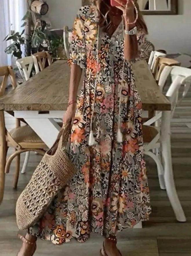 V-Neck Long Dress Casual Sweet Loose - P12 Hub Europe