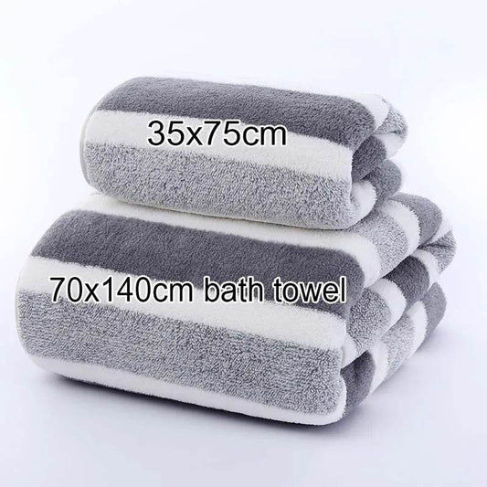 1 pcs Striped Face Towel 35x75cm For Bathroom Or Soft And Absorbent Quick-Drying Experience Microfiber Bath Towel 70x140cm - P12 Hub Europe
