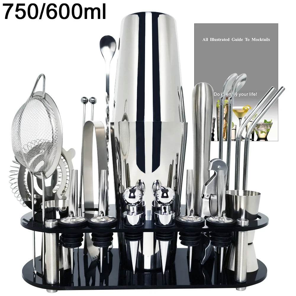 13-22Pcs 750ml 600ml Boston Cocktail Shaker Bar Tools Wine Mixer Set Bartender Cocktail Shaker Tool Kit with Holder - P12 Hub Europe