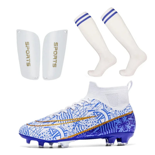 Football Shoes Three In One Set Men's Soccer Shoes Soccer Sock Soccer Plastic Shin Guard Adults Kids Size 38-45