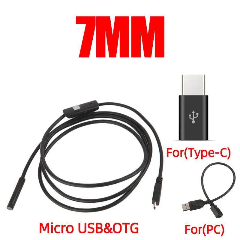 7mm/5.5mm IP67 Endoscope Camera USB/Android, 6 LED, Flexible - P12 Hub Europe