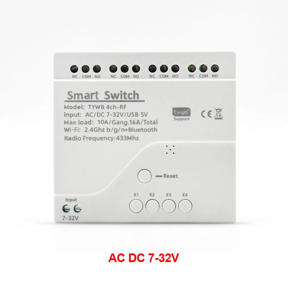 4CH Tuya Wifi Smart Switch AC 220V 85-250V 7-32V 10A Relay Intelligent Automation Module Controller Work With Alexa Google Home
