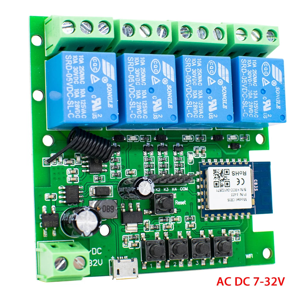 4CH Tuya Wifi Smart Switch AC 220V 85-250V 7-32V 10A Relay Intelligent Automation Module Controller Work With Alexa Google Home