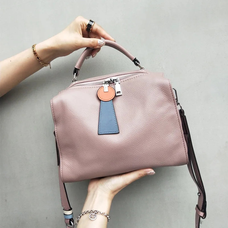2025 geniune Leather women's handbags quality Boston Pillow bag fashion Commuter shoulder crossbody Doctor bag large capacity