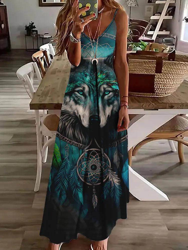 3D Owl Print Boho Maxi Dress Sleeveless Tribal - P12 Hub Europe