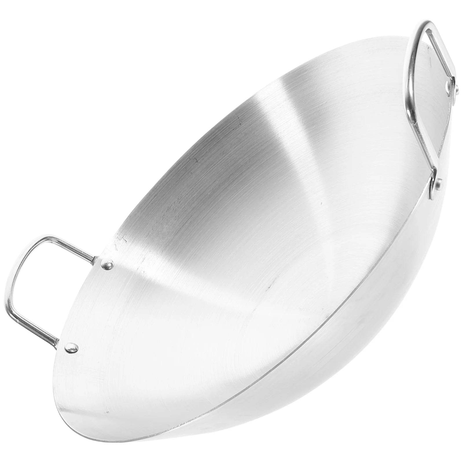 32 Double Ear Stir Fry Pan Practical Wok Stainless Steel Frying Pan Kitchen Cookware Deep Fryer Skillet Cooking Pot Round Bottom - P12 Hub Europe