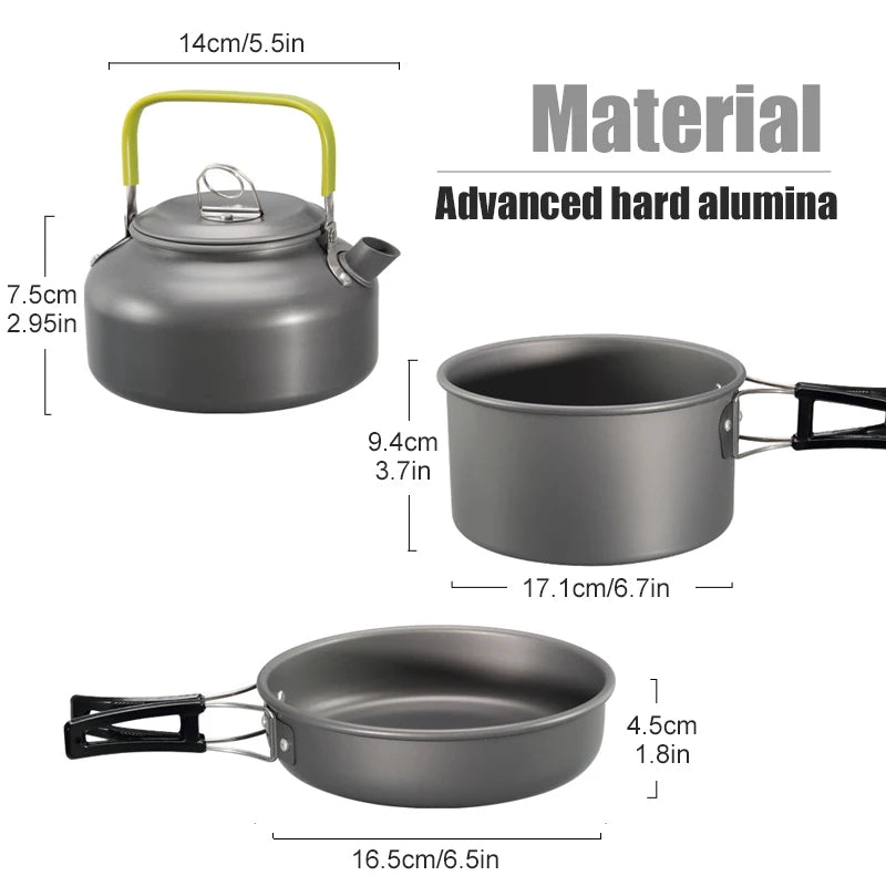 WESTTUNE Camping Cookware Kit Aluminum Outdoor Portable Cooking Set Pot Pan Kettle for Camping Tableware Hiking Picnic 3pcs