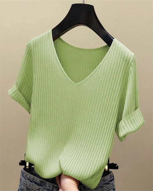Summer Women's Knitted V-Neck Blouse - P12 Hub Europe
