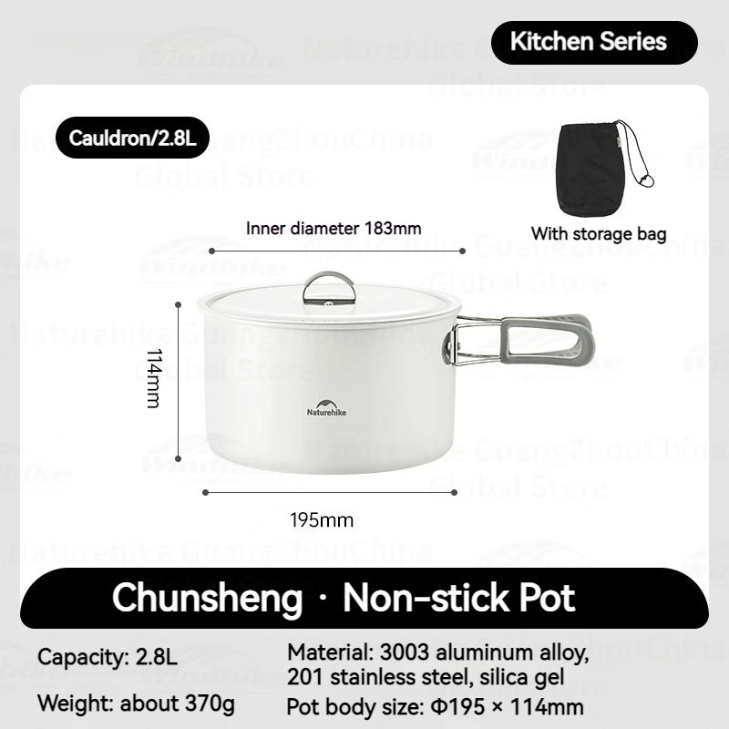 Naturehike Ceramic Non-Stick Tableware Water Kettle Frying Pan Pot Kitchenware Outdoor Camping Picnic Stainless Steel Cookware