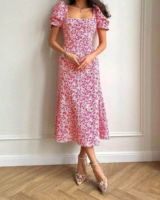 Floral Print Puff Sleeve Midi Dress Casual Elegant - P12 Hub Europe