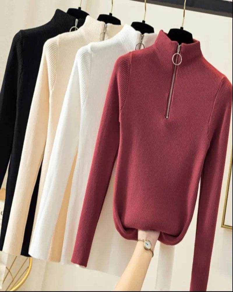 Women's Zipper Half-Neck Sweater - P12 Hub Europe