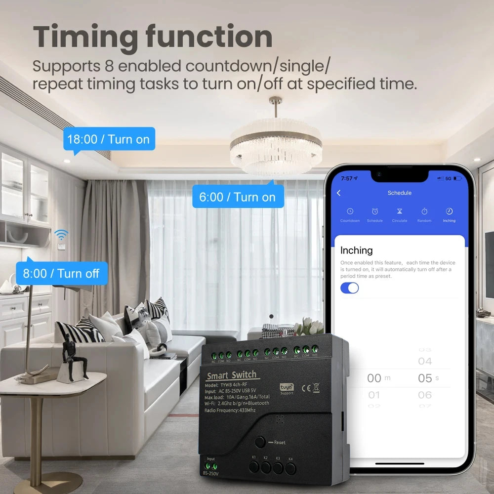 4CH Tuya Wifi Smart Switch AC 220V 85-250V 7-32V 10A Relay Intelligent Automation Module Controller Work With Alexa Google Home
