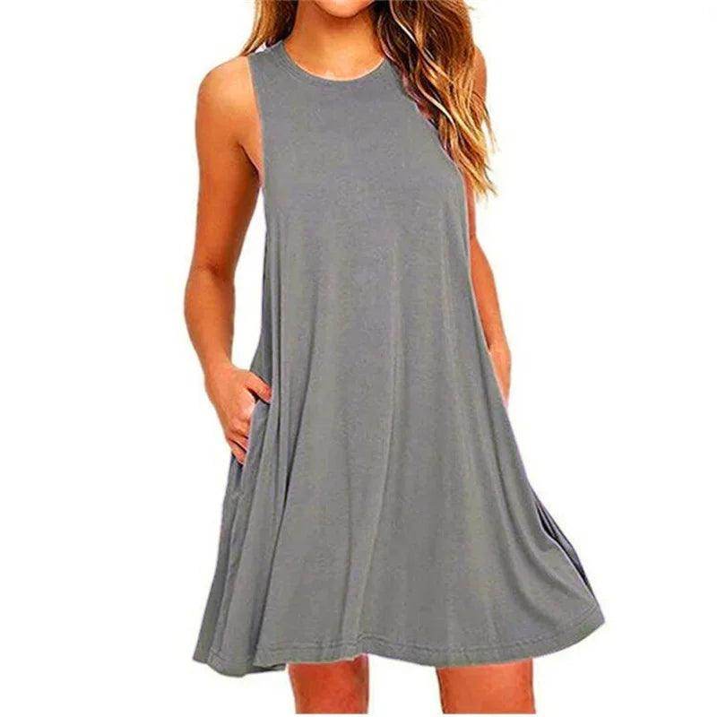 Casual T-Shirt Mini Dress Tank Top Pockets - P12 Hub Europe