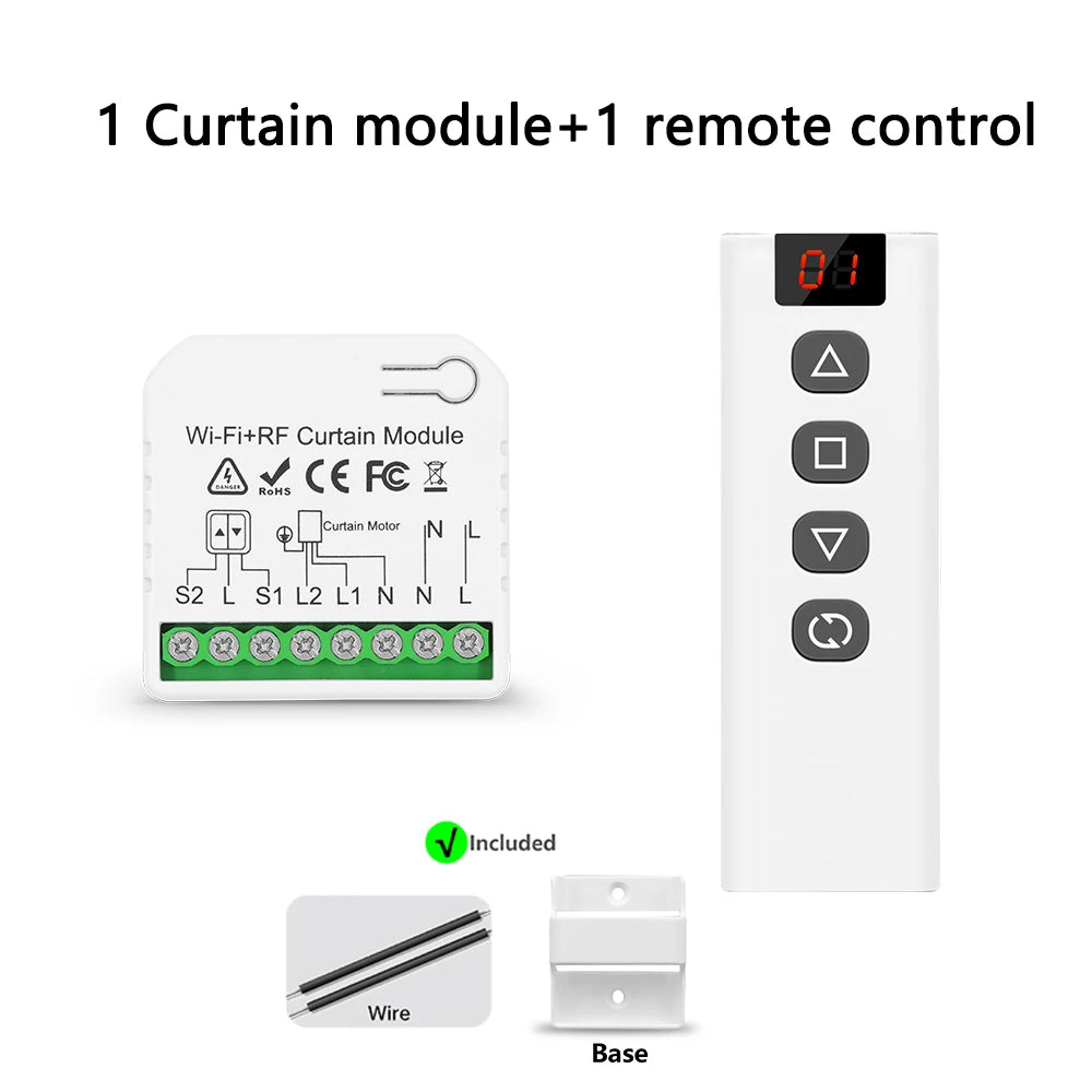 Tuya WiFi Smart Curtain Switch Electric Rolling Shutter App Voice Control Alexa Alice with RF 433 MHz 5CH Remote Control
