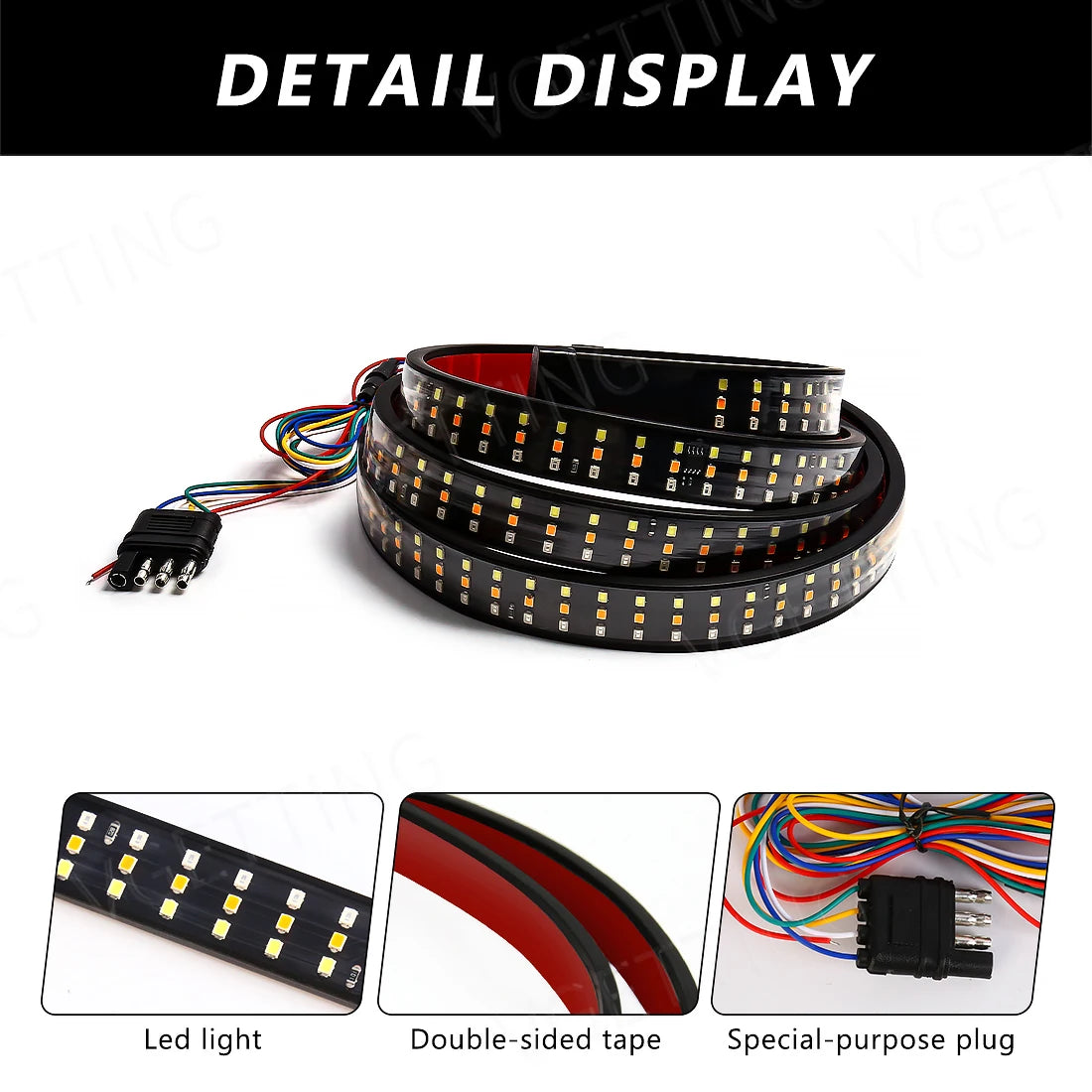 60 Inch Triple Row LED Light Bar for Truck Tailgate 5-Function Turn Signal Brake Warning Reverse Lamp Running Light for Pickup