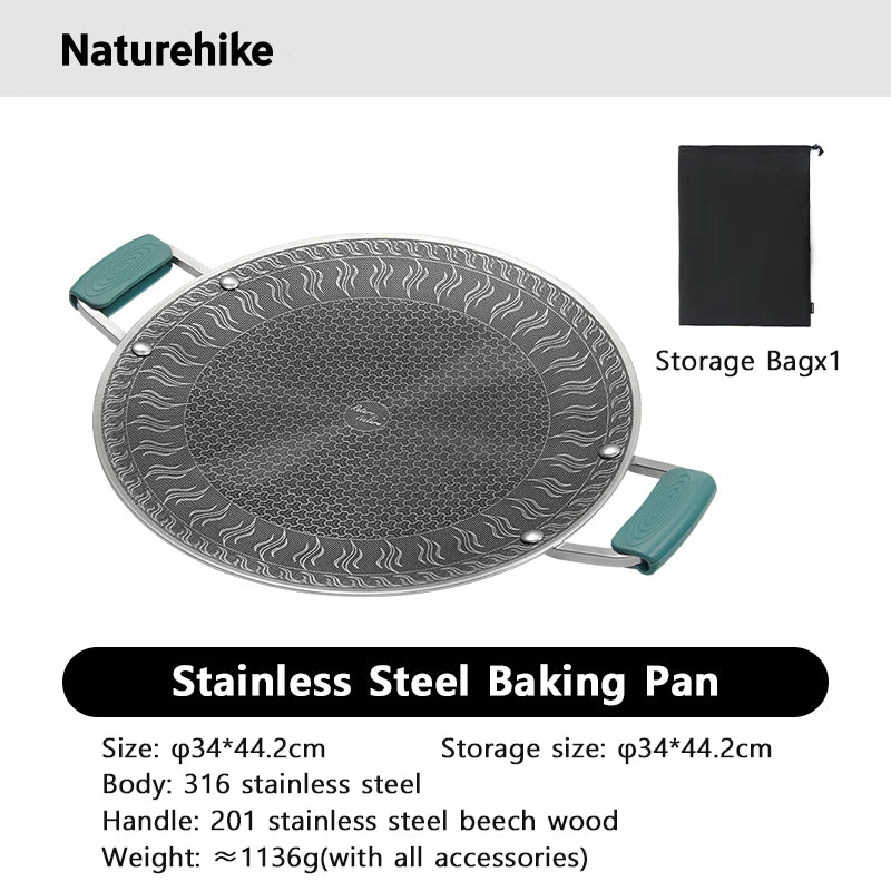 Naturehike BBQ Cooking Grill Pan Camping Picnic Non Stick Round Griddle Pan Folding Frying Pan Outdoor Dinner Barbecue Plate