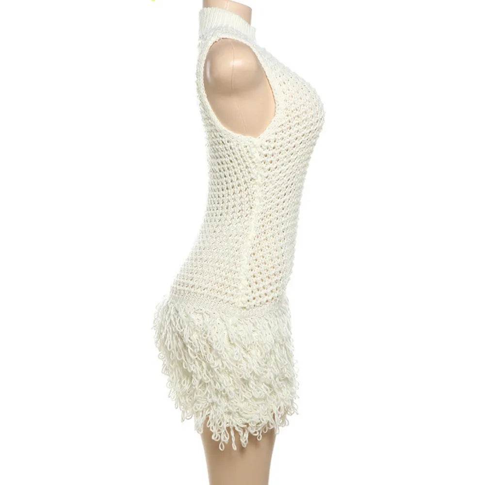 Tassel Hollow Out Mini Dress - Slim Elegant - P12 Hub Europe