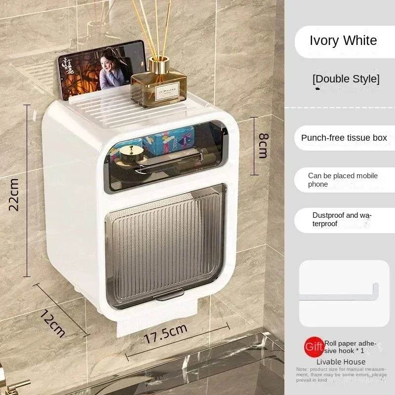 Toilet Tissue Box, Wall Mounted Roll Paper Tube, Paper Drawer, Storage, Bathroom Double Layer Storage Rack Toilet Roll Holder - P12 Hub Europe