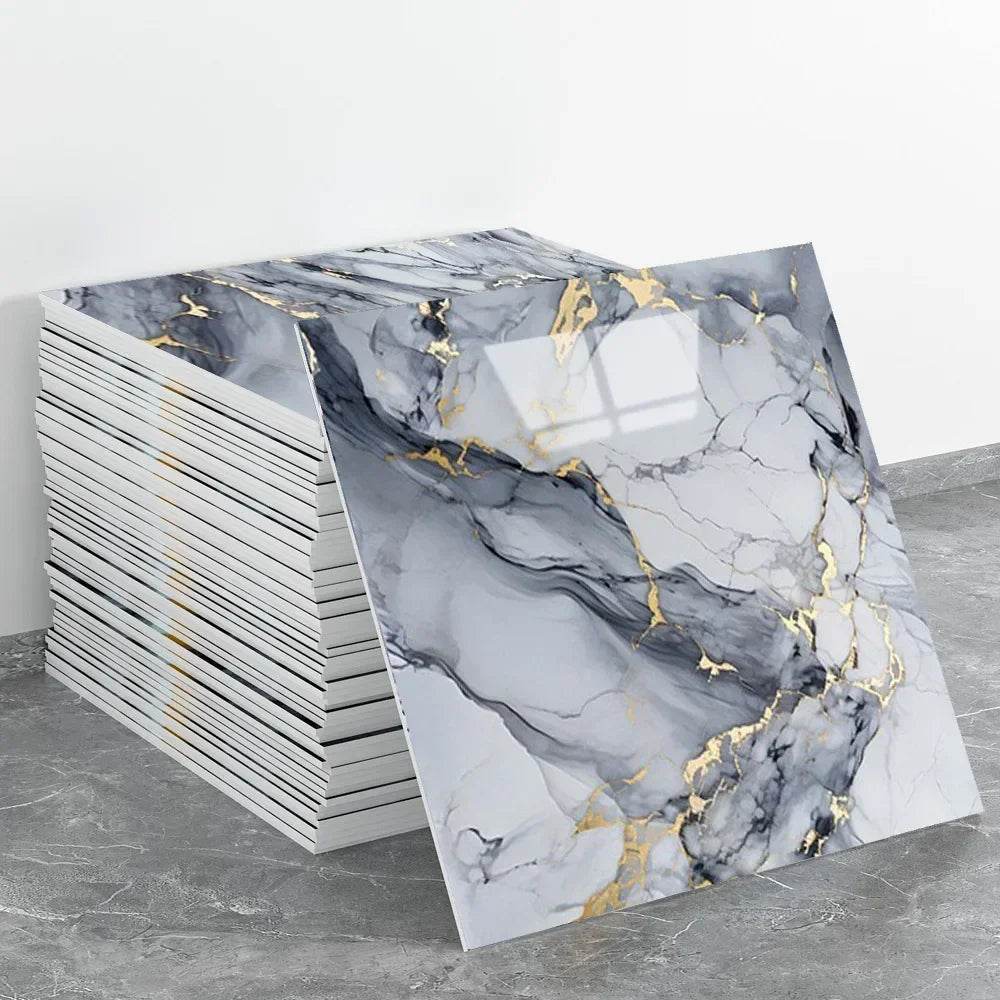 Aluminum Foil Bottom Imitation Tile Wall Stickers Kitchen Bathroom Decor Damp Proof Marble Pattern Foam Self-adhesive Wallpaper - P12 Hub Europe
