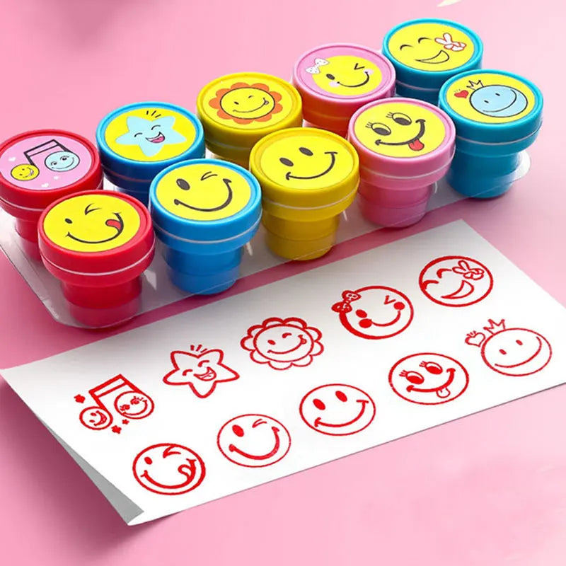 10pcs Assorted Stamps Self-ink Stamps Children Stamps Face Seal Scrapbooking DIY Painting Photo Album Decor for Kids