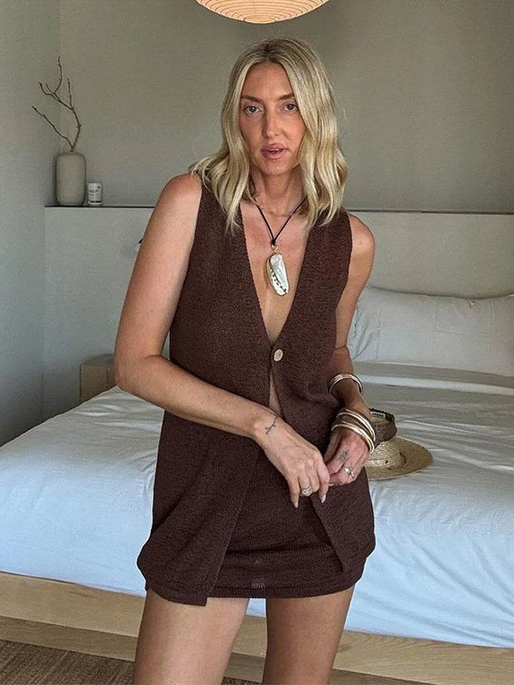 V-Neck Knit Vest Skirt Set - P12 Hub Europe