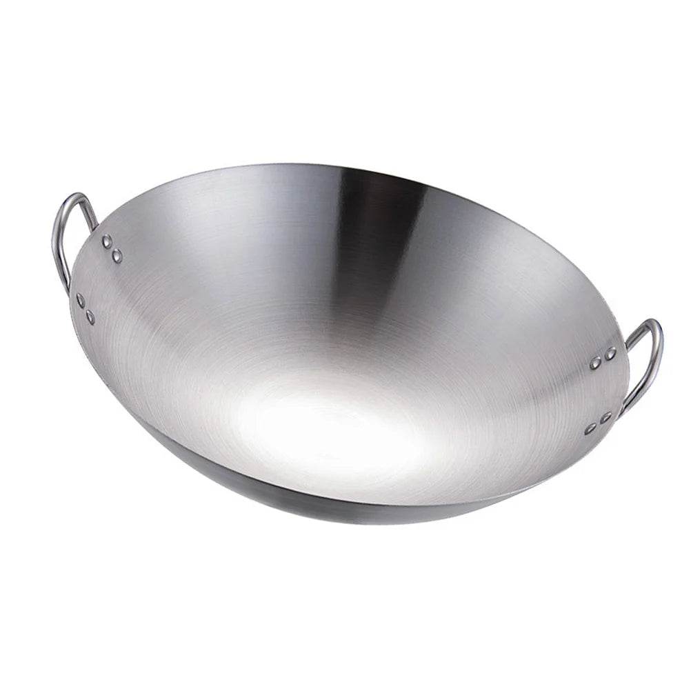 32 Double Ear Stir Fry Pan Practical Wok Stainless Steel Frying Pan Kitchen Cookware Deep Fryer Skillet Cooking Pot Round Bottom - P12 Hub Europe
